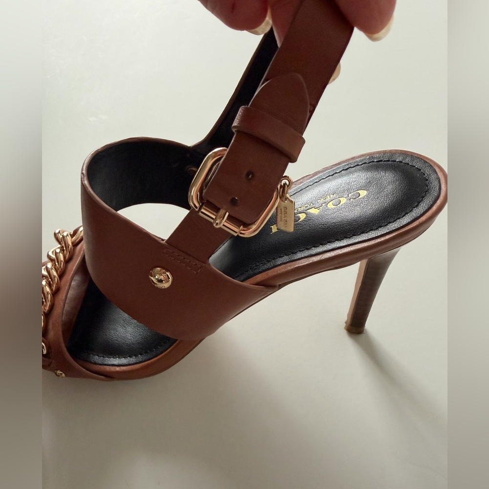 Coach Brown Sandals with Gold Chain Accent - Picture 7 of 11